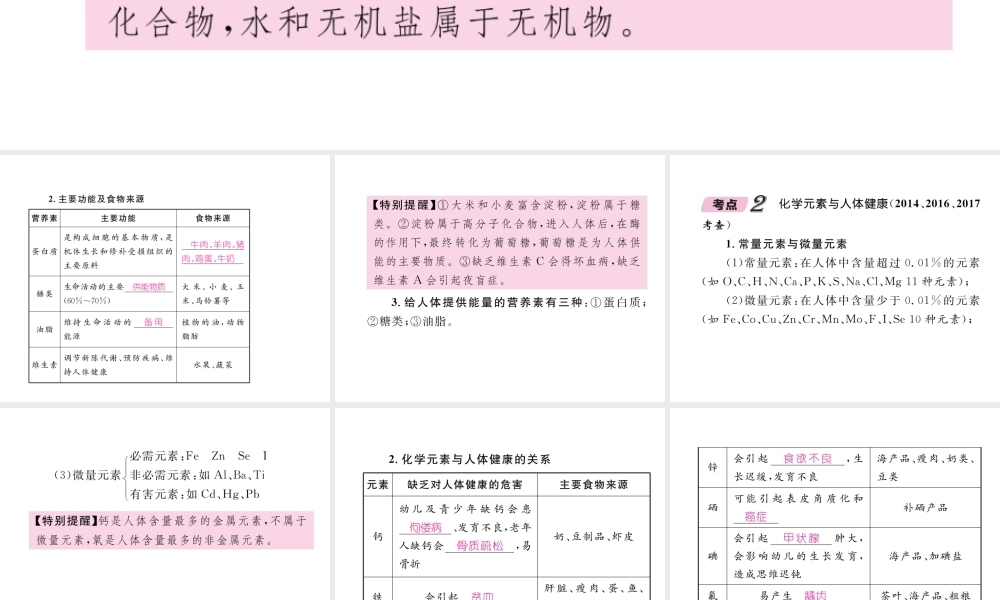 （青海专版）中考化学复习 第1编 教材知识梳理篇 第12单元 化学与生活中考考点清单（精讲）课件-人教版初中九年级全册化学课件