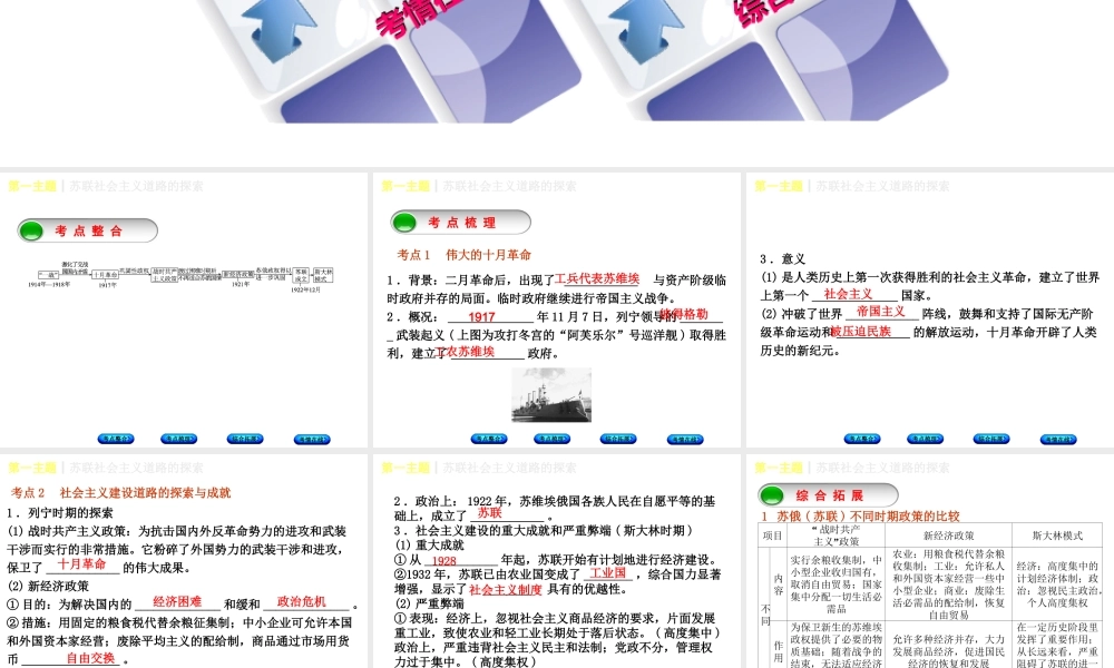 （重庆专版）中考历史复习 教材梳理 第六部分 世界现代史 第一主题 苏联社会主义道路的探索课件-人教版初中九年级全册历史课件