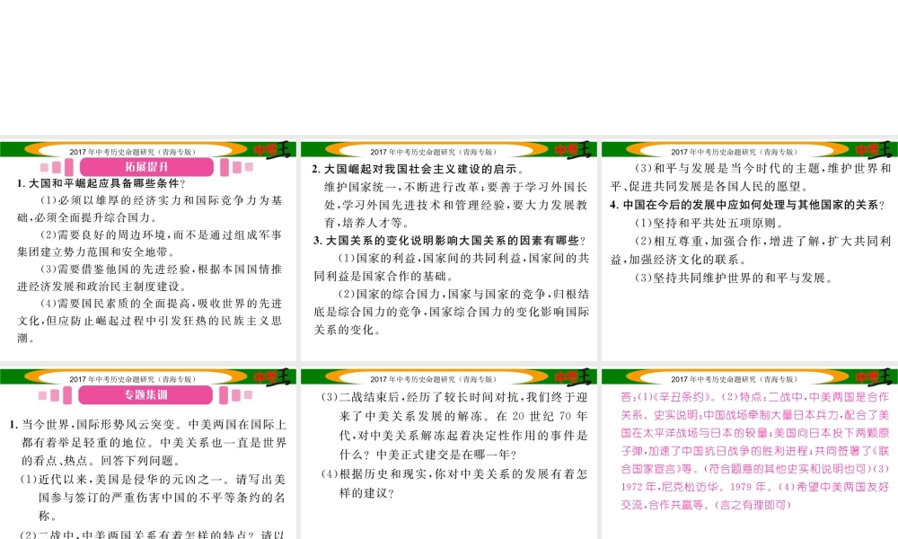 （青海专版）中考历史总复习 热点专题突破篇 专题八 大国史和大国关系（三年4次）课件-人教版初中九年级全册历史课件