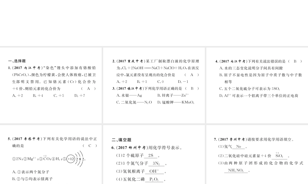 （青海专版）中考化学复习 第1编 教材知识梳理篇 化学用语专项训练课件-人教版初中九年级全册化学课件