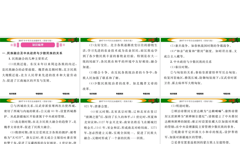 （青海专版）中考历史总复习 热点专题突破篇 专题二 中国古代的民族关系课件-人教版初中九年级全册历史课件