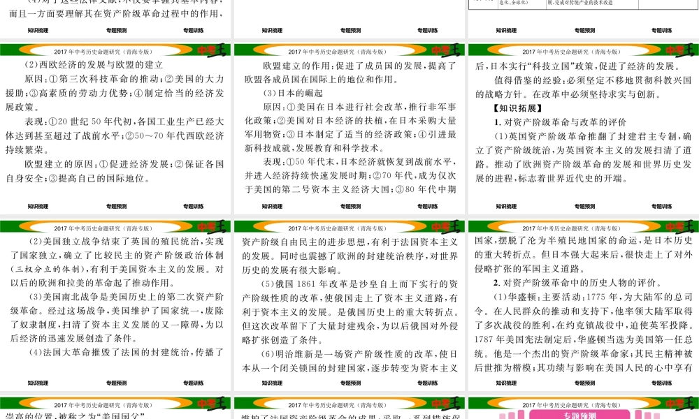 （青海专版）中考历史总复习 热点专题突破篇 专题九 主要资本主义国家走上资本主义道路的方式、原因以及资本主义的发展课件-人教版初中九年级全册历史课件