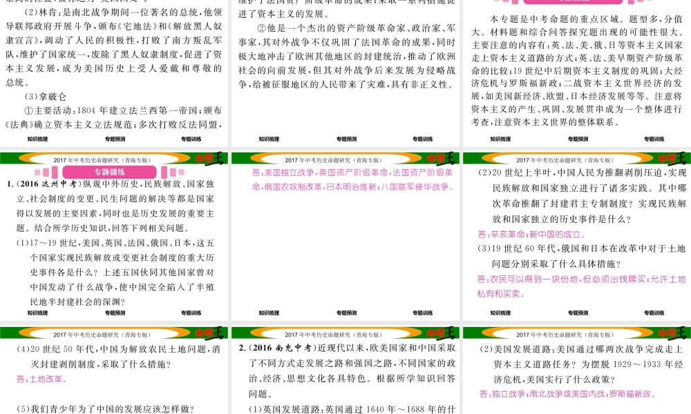 （青海专版）中考历史总复习 热点专题突破篇 专题九 主要资本主义国家走上资本主义道路的方式、原因以及资本主义的发展课件-人教版初中九年级全册历史课件