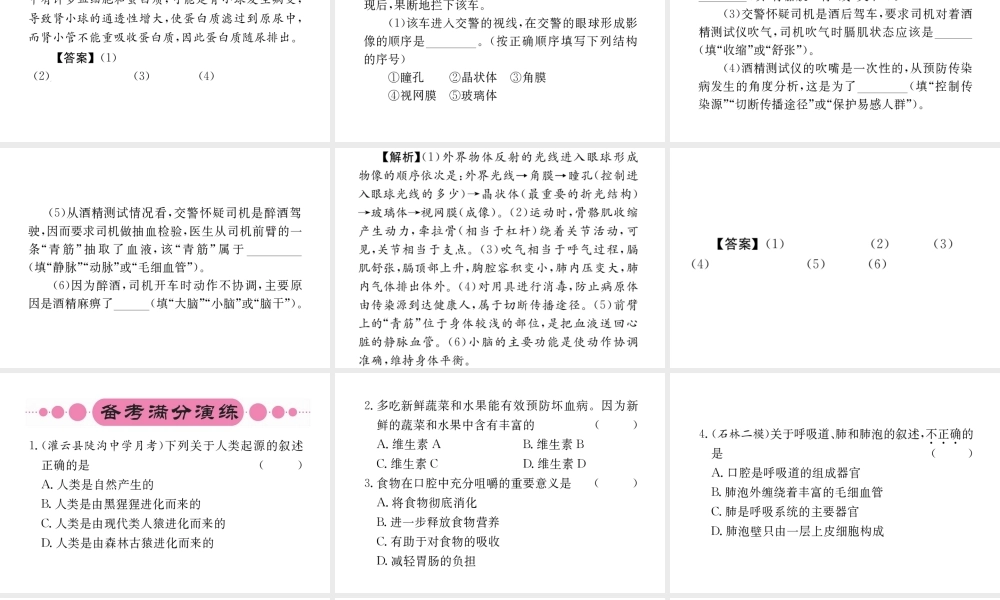 （重庆专版）中考生物 第二部分 知识综合突破 专题四 生物圈中的人复习配套课件-人教版初中九年级全册生物课件
