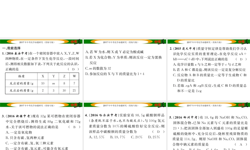 （青海专版）中考化学命题研究 第二编 重点题型突破篇 专题六 常见的化学计算（精练）课件-人教版初中九年级全册化学课件