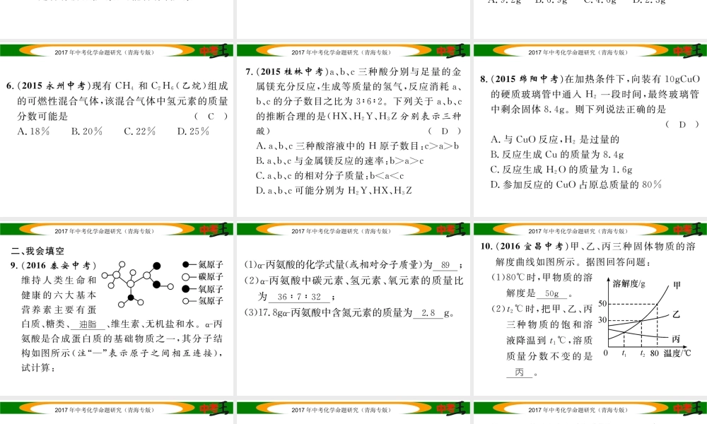 （青海专版）中考化学命题研究 第二编 重点题型突破篇 专题六 常见的化学计算（精练）课件-人教版初中九年级全册化学课件