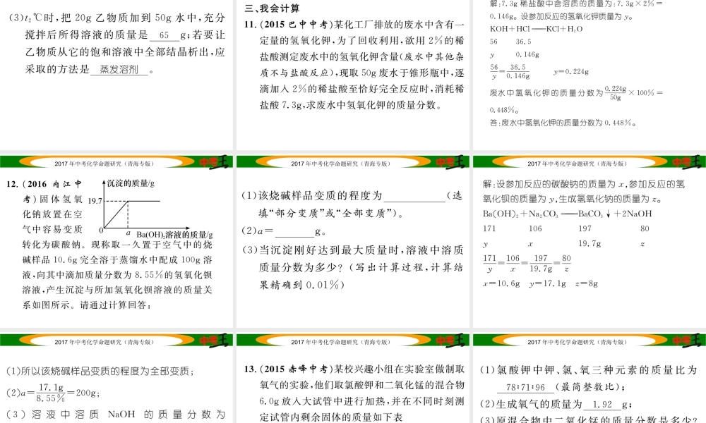 （青海专版）中考化学命题研究 第二编 重点题型突破篇 专题六 常见的化学计算（精练）课件-人教版初中九年级全册化学课件