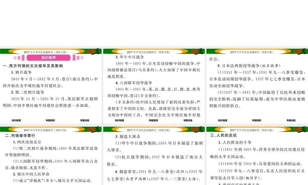 （青海专版）中考历史总复习 热点专题突破篇 专题三 近代列强侵华与中国人民的抗争课件-人教版初中九年级全册历史课件