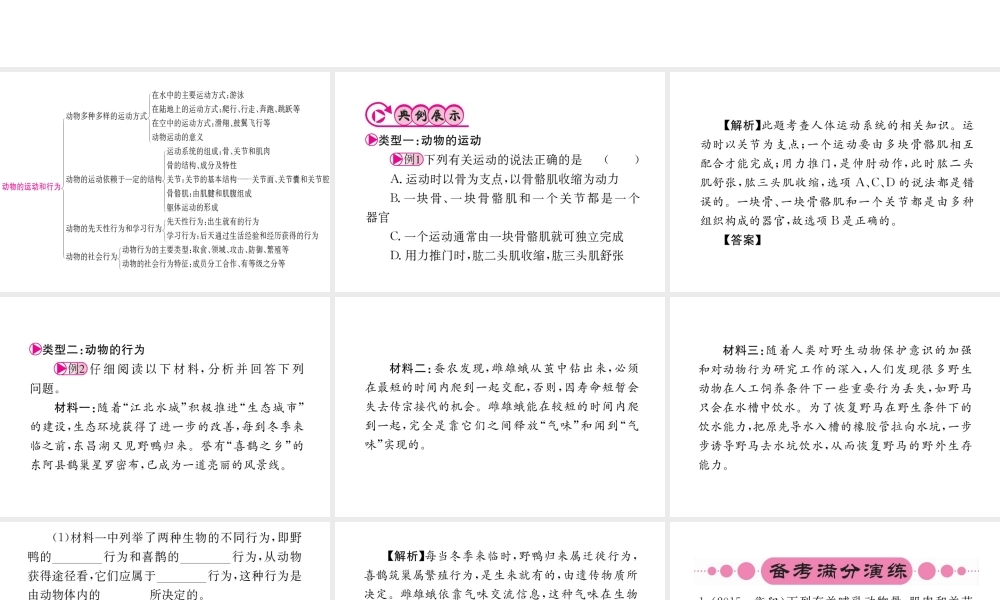 （重庆专版）中考生物 第二部分 知识综合突破 专题五 动物的运动和行为复习配套课件-人教级全册生物课件