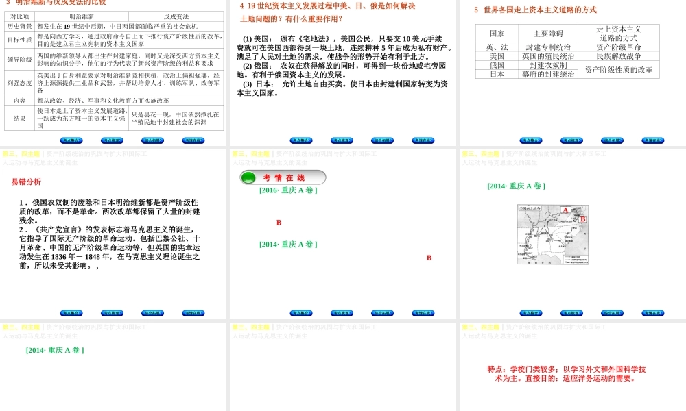 （重庆专版）中考历史复习 教材梳理 第五部分 世界近代史 第三、四主题 资产阶级统治的巩固与扩大和国际工人运动与马克思主义的诞生课件-人教版初中九年级全册历史课件