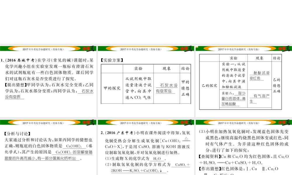 （青海专版）中考化学命题研究 第二编 重点题型突破篇 专题四 实验探究题（精练）课件-人教版初中九年级全册化学课件