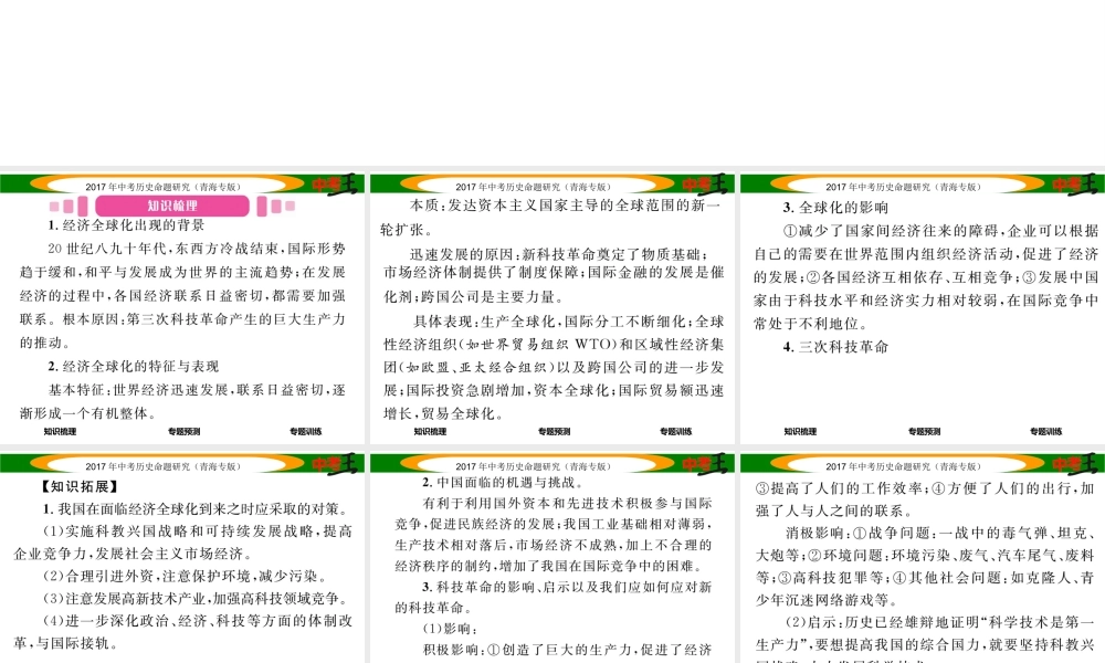 （青海专版）中考历史总复习 热点专题突破篇 专题十一 世界经济的全球化和三次科技革命课件-人教版初中九年级全册历史课件