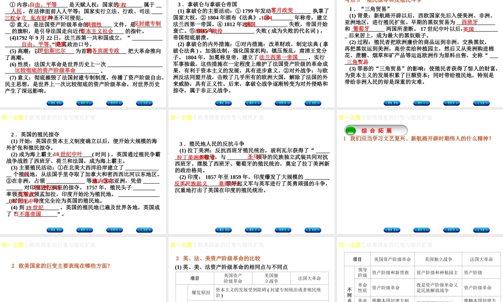 （重庆专版）中考历史复习 教材梳理 第五部分 世界近代史 第一主题 欧美国家的巨变与殖民扩张课件-人教版初中九年级全册历史课件