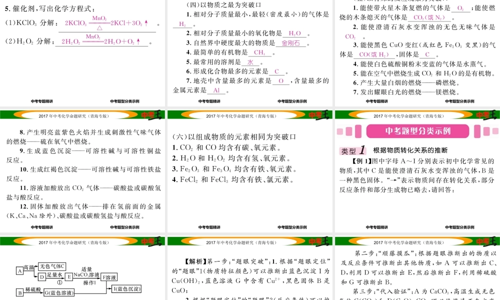 （青海专版）中考化学命题研究 第二编 重点题型突破篇 专题五 物质的推断题（精讲）课件-人教版初中九年级全册化学课件