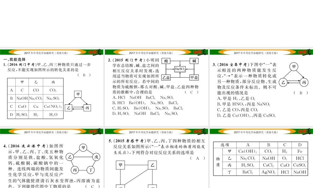 （青海专版）中考化学命题研究 第二编 重点题型突破篇 专题五 物质的推断题（精练）课件-人教版初中九年级全册化学课件