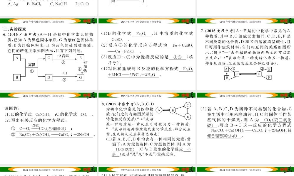 （青海专版）中考化学命题研究 第二编 重点题型突破篇 专题五 物质的推断题（精练）课件-人教版初中九年级全册化学课件