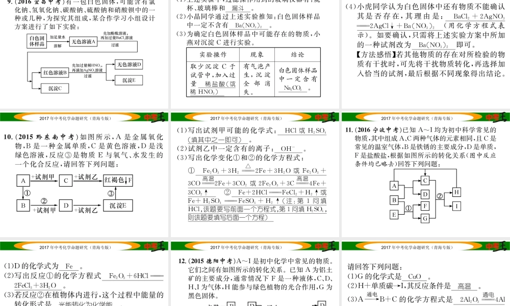 （青海专版）中考化学命题研究 第二编 重点题型突破篇 专题五 物质的推断题（精练）课件-人教版初中九年级全册化学课件