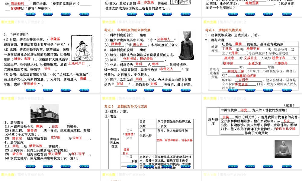 （重庆专版）中考历史复习 教材梳理 第一部分 中国古代史 第六主题 繁荣与开放的社会课件-人教版初中九年级全册历史课件