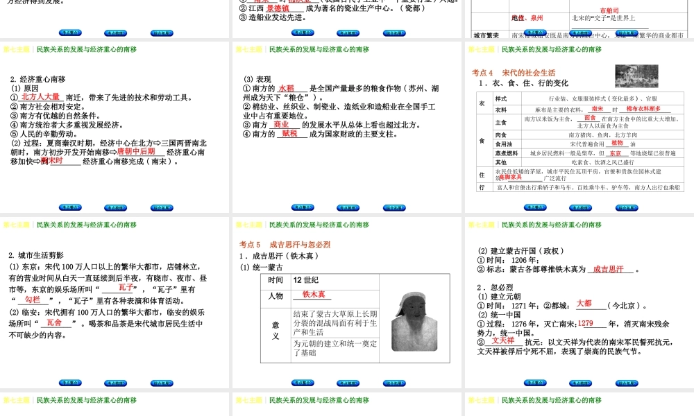 （重庆专版）中考历史复习 教材梳理 第一部分 中国古代史 第七主题 民族关系的发展与经济重心的南移课件-人教版初中九年级全册历史课件
