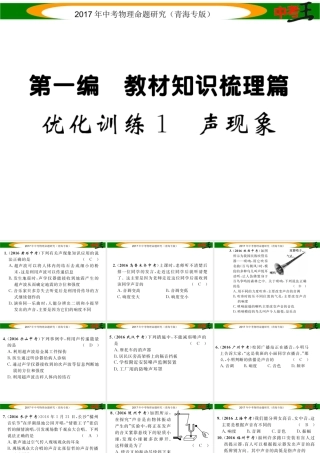 （青海专版）中考物理命题研究 第一编 教材知识梳理篇 第1讲 声现象 优化训练1 声现象课件-人教版初中九年级全册物理课件