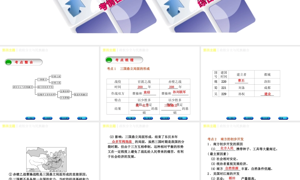 （重庆专版）中考历史复习 教材梳理 第一部分 中国古代史 第四主题 政权分立与民族融合课件-人教版初中九年级全册历史课件