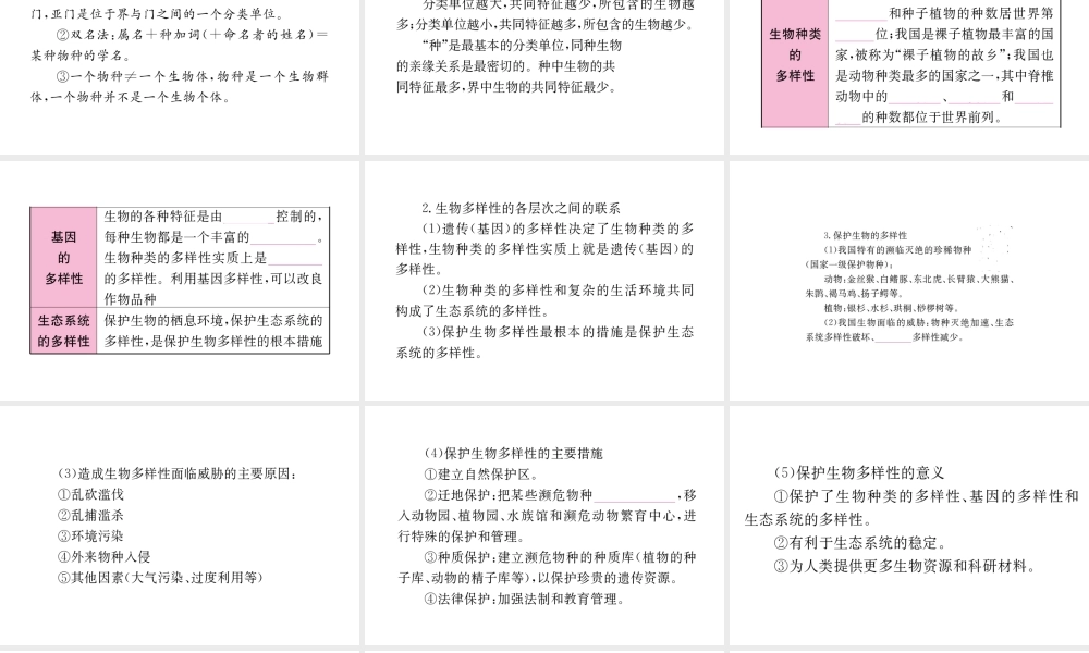（重庆专版）中考生物 第一部分 知识系统复习 第六单元 生物的多样性及其保护配套课件-人教版初中九年级全册生物课件