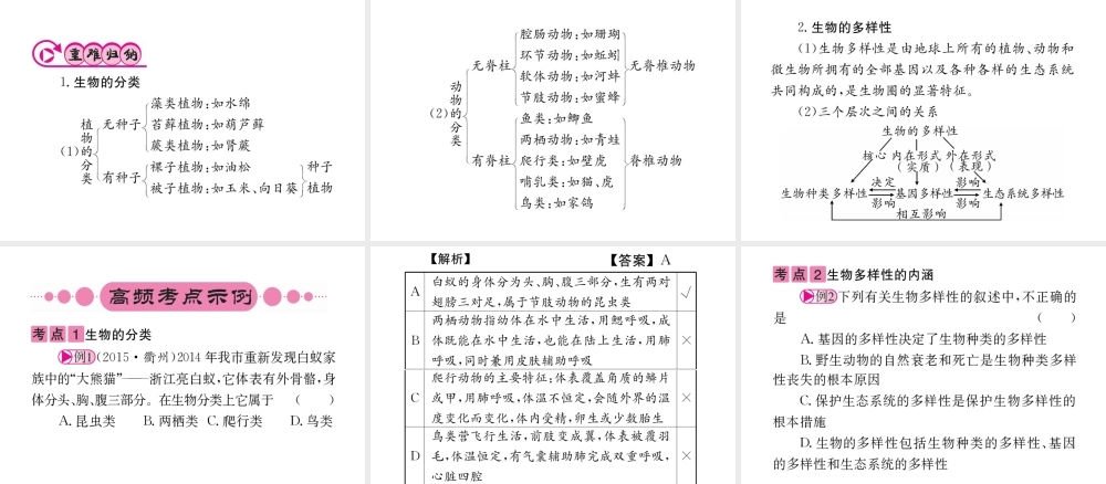 （重庆专版）中考生物 第一部分 知识系统复习 第六单元 生物的多样性及其保护配套课件-人教版初中九年级全册生物课件
