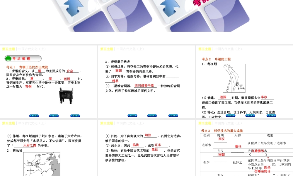 （重庆专版）中考历史复习 教材梳理 第一部分 中国古代史 第五主题 中国古代文化（上）课件-人教版初中九年级全册历史课件