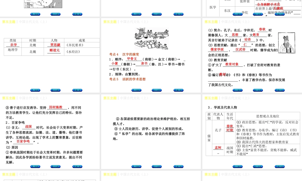 （重庆专版）中考历史复习 教材梳理 第一部分 中国古代史 第五主题 中国古代文化（上）课件-人教版初中九年级全册历史课件