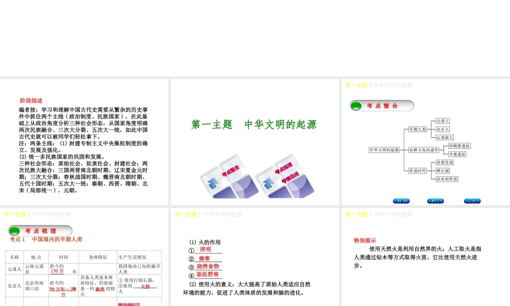 （重庆专版）中考历史复习 教材梳理 第一部分 中国古代史 第一主题 中华文明的起源课件-人教版初中九年级全册历史课件