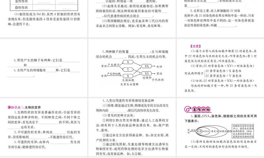 （重庆专版）中考生物 第一部分 知识系统复习 第七单元 第二章 生物的遗传与变异配套课件-人教版初中九年级全册生物课件