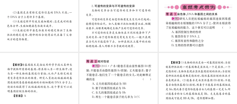 （重庆专版）中考生物 第一部分 知识系统复习 第七单元 第二章 生物的遗传与变异配套课件-人教版初中九年级全册生物课件