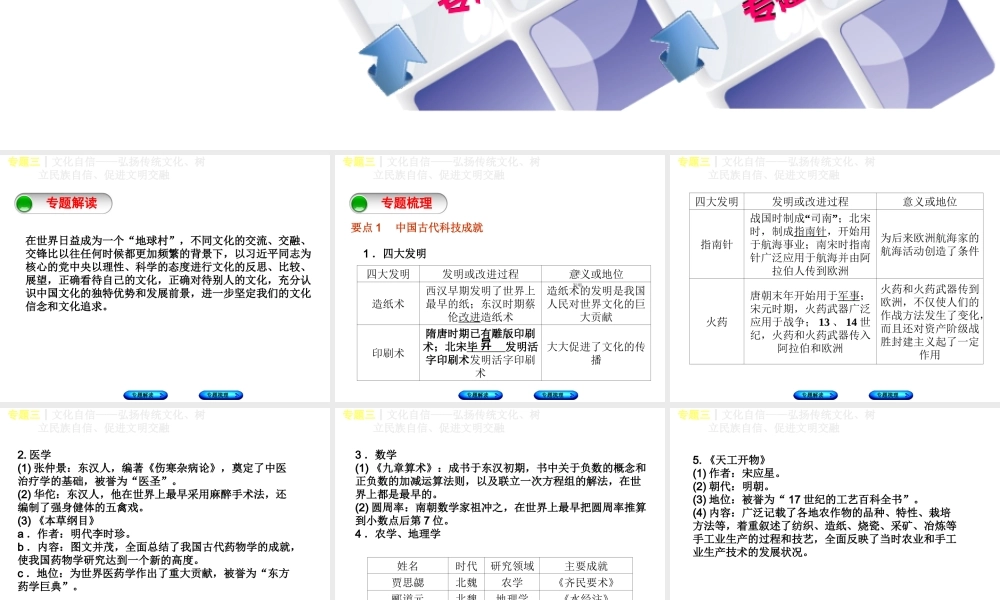 （重庆专版）中考历史复习 专题突破 专题三 文化自信—弘扬传统文化、树立民族自信、促进文明交融课件-人教版初中九年级全册历史课件