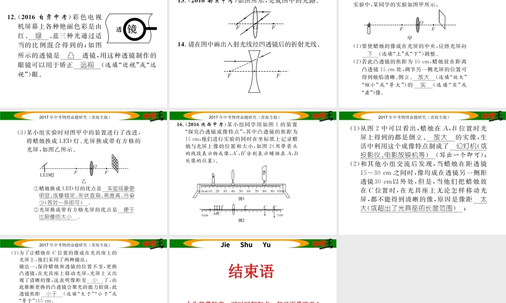 （青海专版）中考物理命题研究 第一编 教材知识梳理篇 第4讲 透镜及其应用 优化训练4 透镜及其应用课件-人教版初中九年级全册物理课件