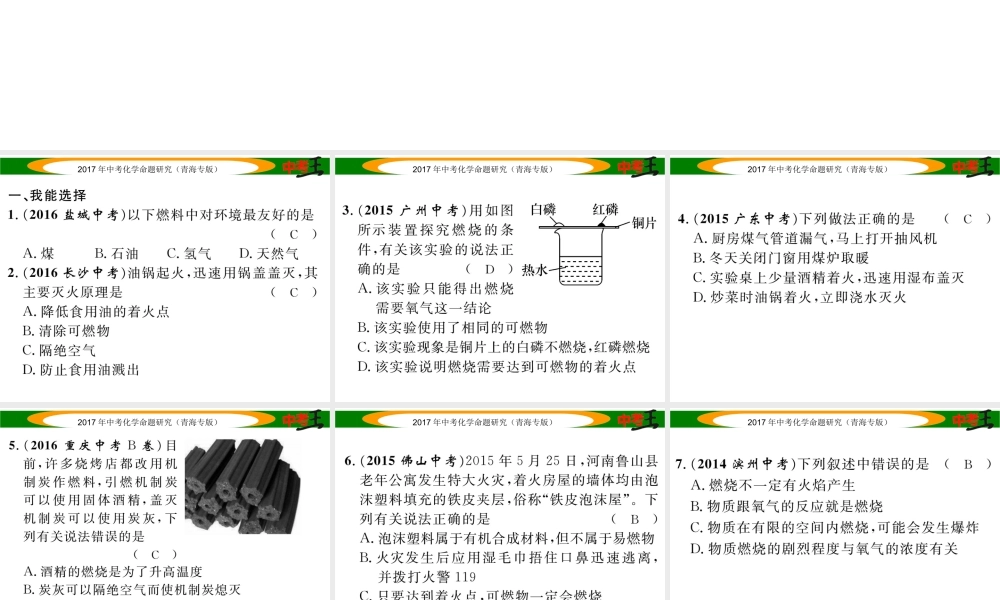 （青海专版）中考化学命题研究 第一编 教材知识梳理篇 第七单元 燃料及其应用（精练）课件-人教版初中九年级全册化学课件