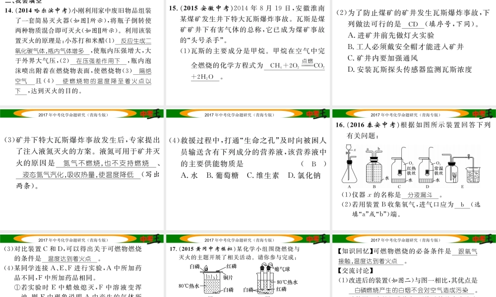 （青海专版）中考化学命题研究 第一编 教材知识梳理篇 第七单元 燃料及其应用（精练）课件-人教版初中九年级全册化学课件