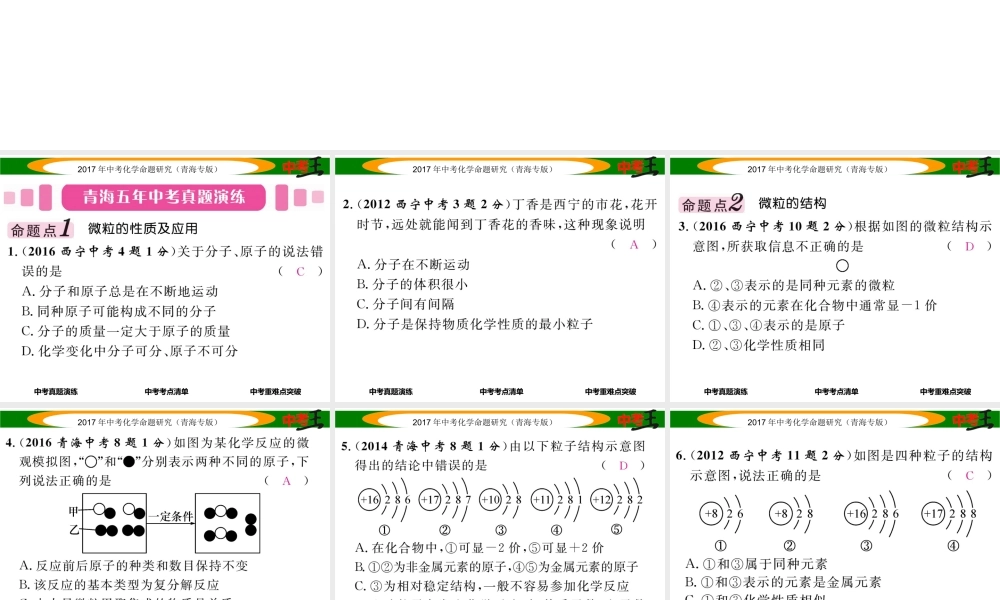 （青海专版）中考化学命题研究 第一编 教材知识梳理篇 第三单元 物质的构成奥秘（精讲）课件-人教版初中九年级全册化学课件