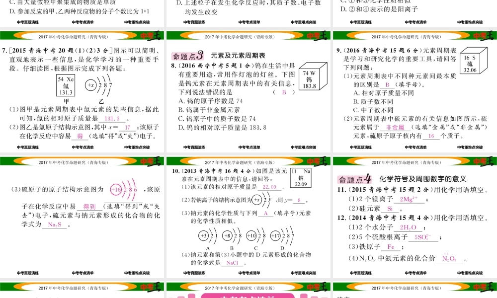 （青海专版）中考化学命题研究 第一编 教材知识梳理篇 第三单元 物质的构成奥秘（精讲）课件-人教版初中九年级全册化学课件