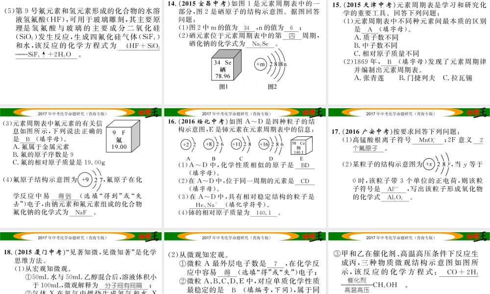 （青海专版）中考化学命题研究 第一编 教材知识梳理篇 第三单元 物质构成的奥妙（精练）课件-人教版初中九年级全册化学课件