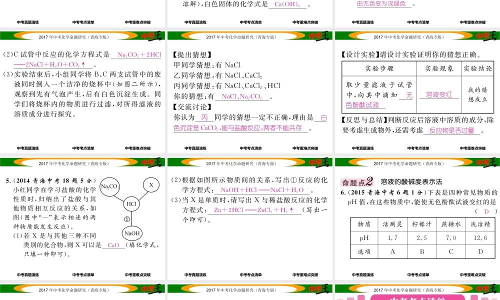 （青海专版）中考化学命题研究 第一编 教材知识梳理篇 第十单元 酸和碱（精讲）课件-人教版初中九年级全册化学课件