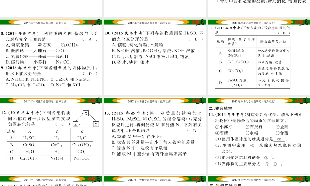 （青海专版）中考化学命题研究 第一编 教材知识梳理篇 第十一单元 盐 化肥（精练）课件-人教版初中九年级全册化学课件