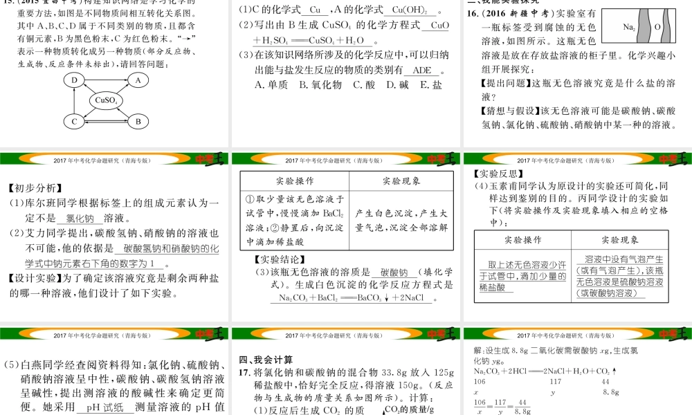 （青海专版）中考化学命题研究 第一编 教材知识梳理篇 第十一单元 盐 化肥（精练）课件-人教版初中九年级全册化学课件