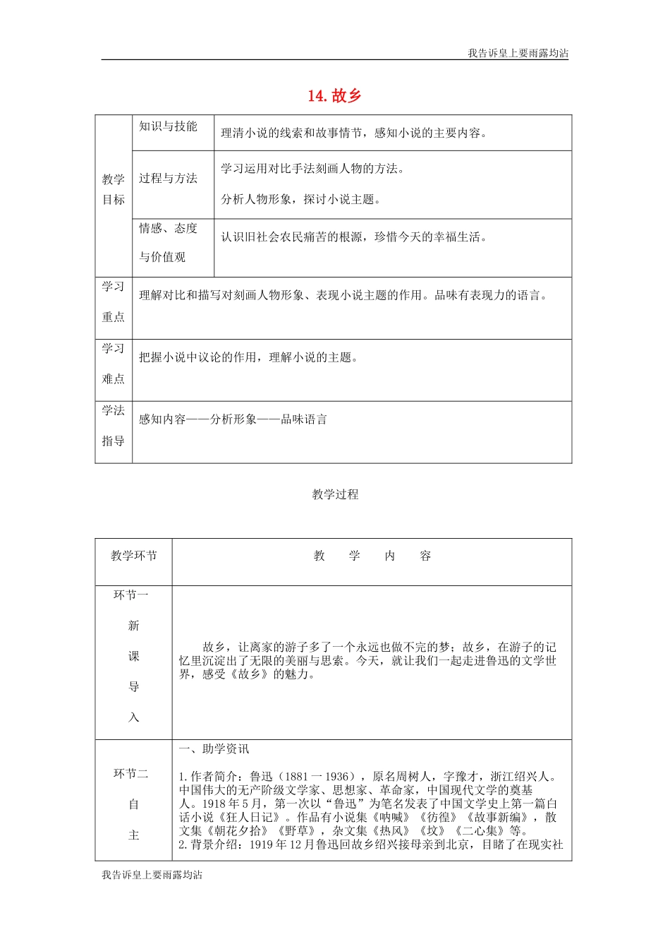 故乡测试题知识点梳理汇总_第1页
