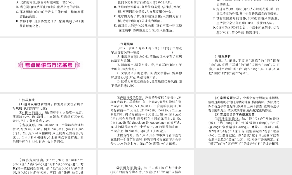 （重庆专版）中考语文总复习 第1部分 语文知识及应用 专题1 字音课件-人教版初中九年级全册语文课件