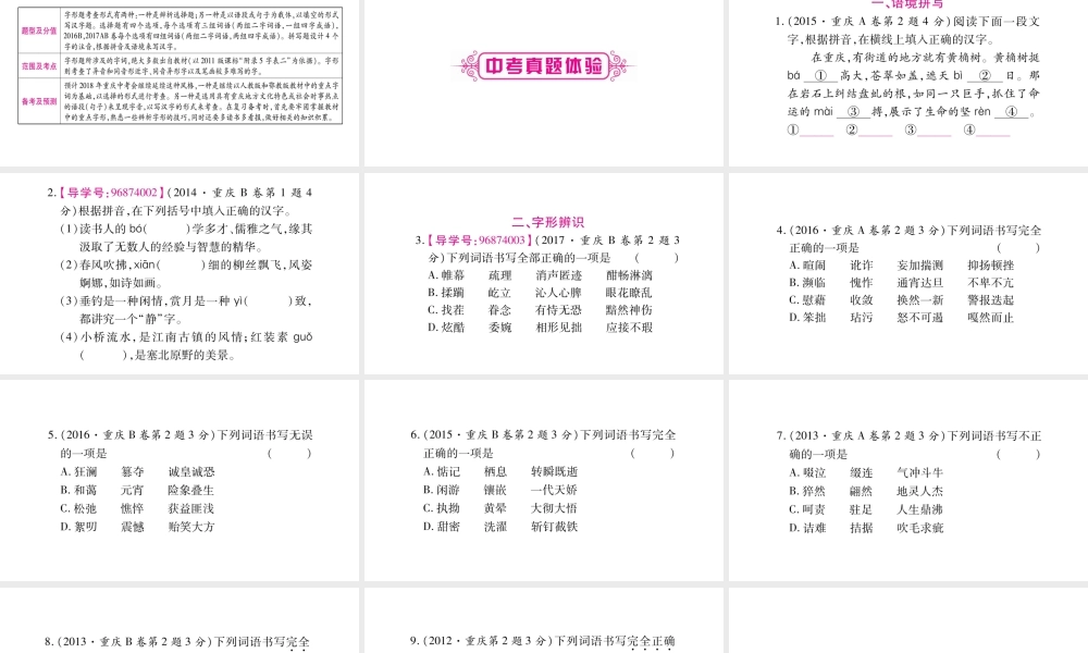（重庆专版）中考语文总复习 第1部分 语文知识及应用 专题2 字形课件-人教版初中九年级全册语文课件
