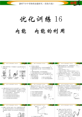 （青海专版）中考物理命题研究 第一编 教材知识梳理篇 第16讲 内能 内能的应用 优化训练16 内能 内能的利用课件-人教版初中九年级全册物理课件