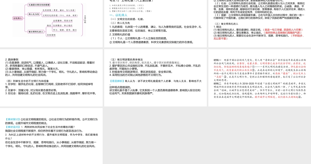 （陕西专用）版中考道德与法治一练通 第一部分 教材知识梳理 领域二 我与他人和集体 主题三 交往与沟通 课时7 以礼待人教学课件-人教版初中九年级全册政治课件