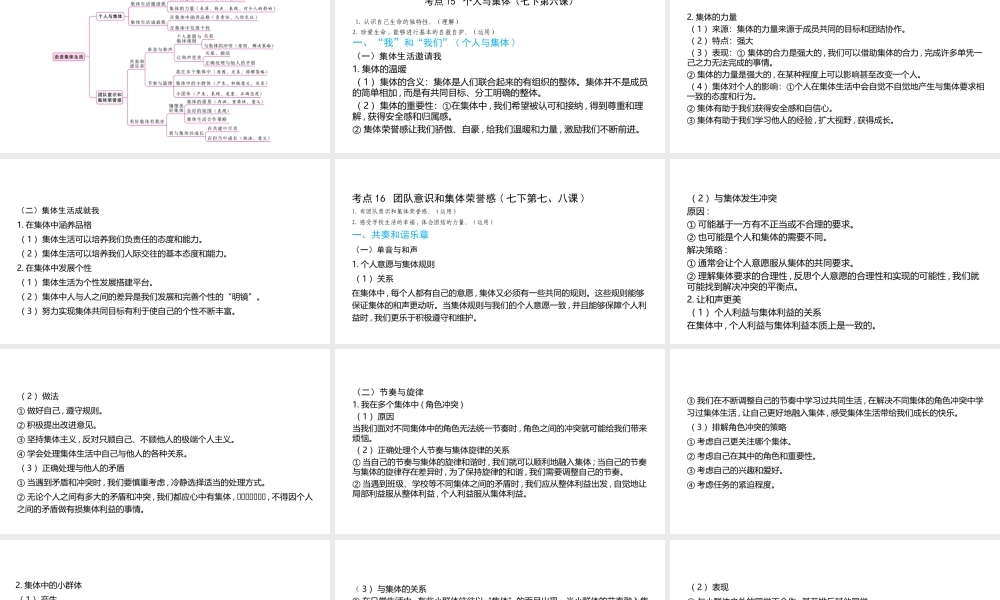 （陕西专用）版中考道德与法治一练通 第一部分 教材知识梳理 领域二 我与他人和集体 主题四 在集体中成长 课时9 走进集体生活教学课件-人教版初中九年级全册政治课件