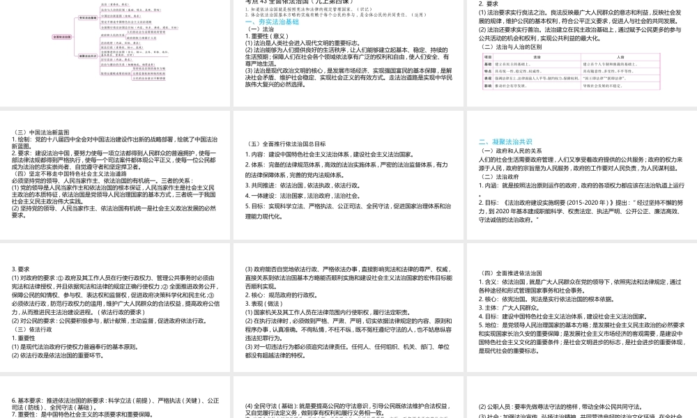 （陕西专用）版中考道德与法治一练通 第一部分 教材知识梳理 领域三 我与国家和社会 主题八 法律与秩序 课时26 全面依法治国教学课件-人教版初中九年级全册政治课件