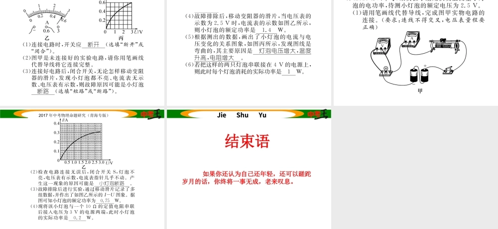 （青海专版）中考物理命题研究 第一编 教材知识梳理篇 第21讲 测量小灯泡的电功率 优化训练21 测量小灯泡的电功率课件-人教版初中九年级全册物理课件